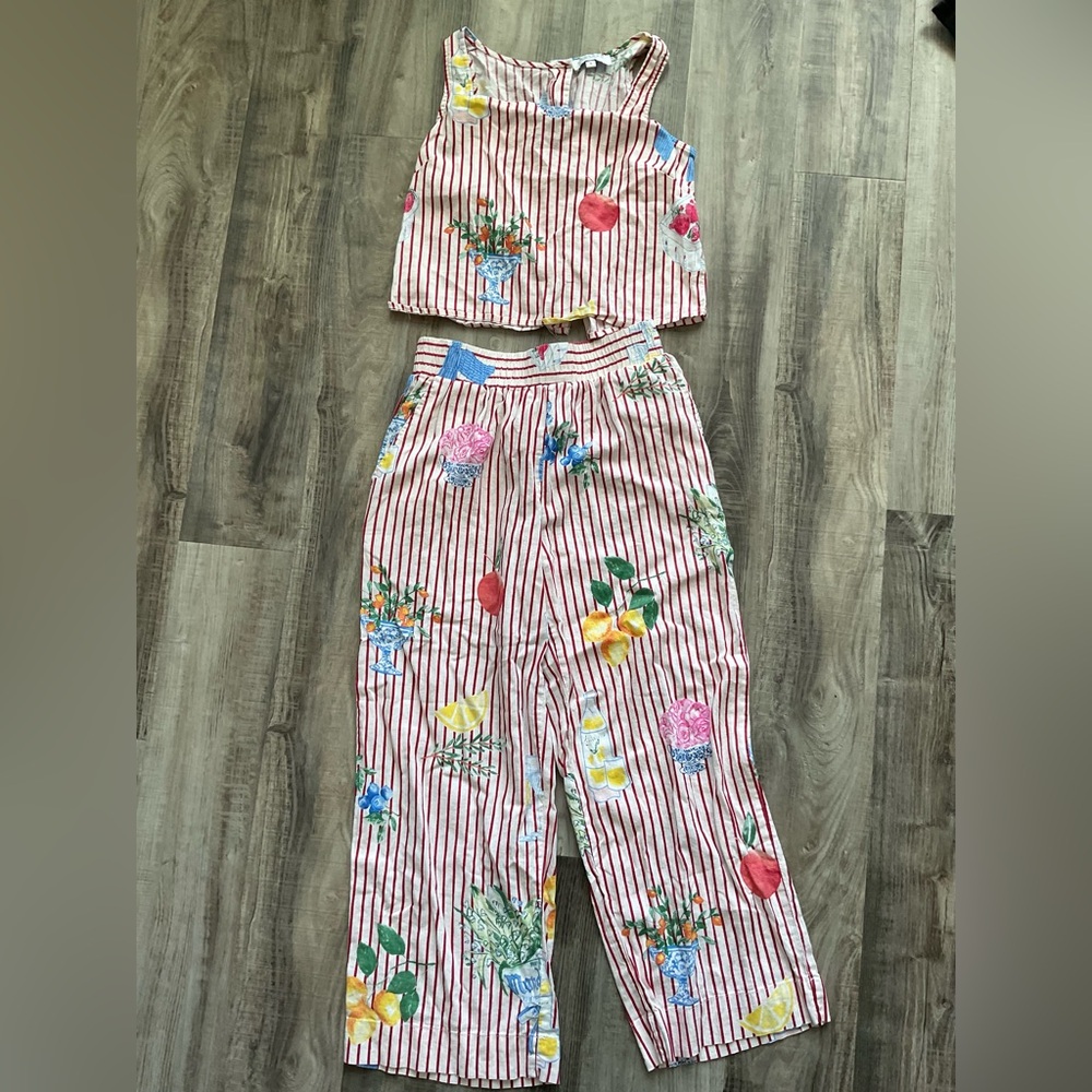 Calypso St. Barth Pink & White Striped Floral Wide-Leg Jumpsuit Set